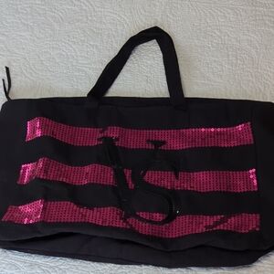 Victoria's Secret Black Tote with Pink Sequin Stripes